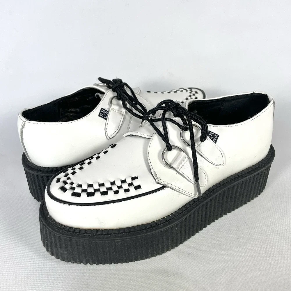 T.U.K. Mondo Creeper Platform‎ Shoes Womens 7 White Black Leather Goth Punk